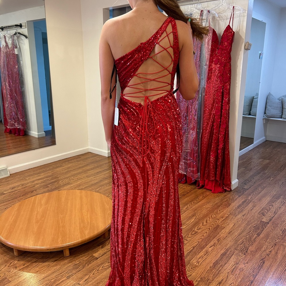 Primavera Couture One-Shoulder Red Dress - Picture 2 of 4